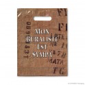 Patch handle carrier bag 'Mon buraliste est sympa', LDPE, white coloured, 40µ, 25 x 33,5 + 4 cm
