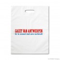 Patch handle carrier bag 'Gazet van Antwerpen', LDPE, white coloured, 50µ, 35 x 45 + 0 cm