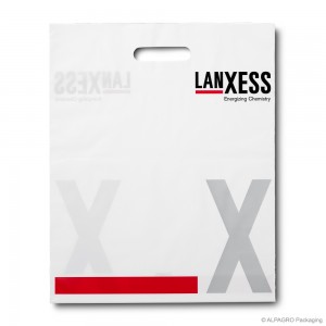 Patch handle carrier bag 'Lanxess', AlpaGreen LDPE, white coloured