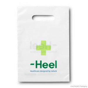 Grip hole carrier bag 'Heel', AlpaGreen MDPE, white coloured