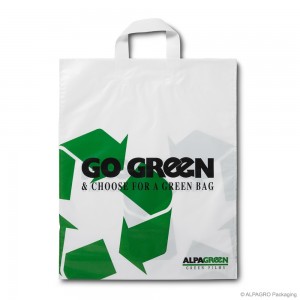 Loop handle carrier bag 'Go Green', AlpaGreen MDPE, white coloured