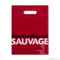 Patch handle carrier bag 'Mon buraliste est sauvage', LDPE, white coloured, 40µ, 25 x 33,5 + 4 cm